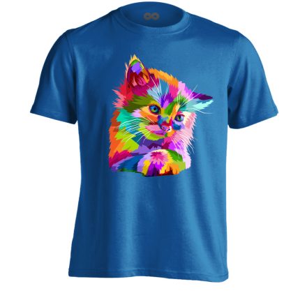 Cuki "színes" macskás férfi póló (kék)