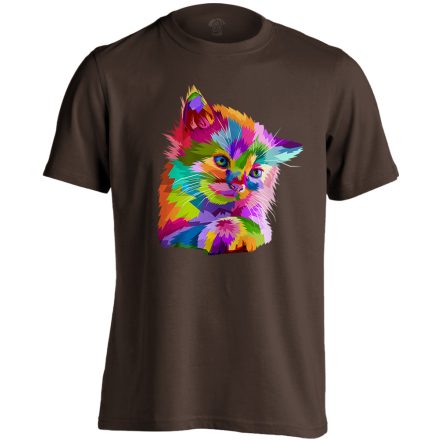 Cuki "színes" macskás férfi póló (csokoládébarna)