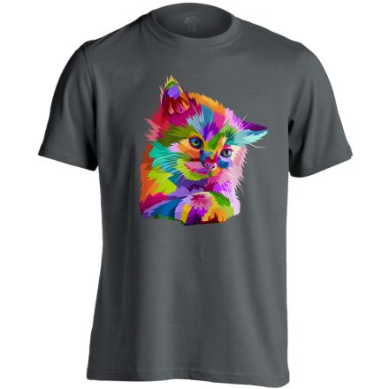 Cuki "színes" macskás férfi póló (szénszürke)