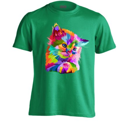 Cuki "színes" macskás férfi póló (zöld)