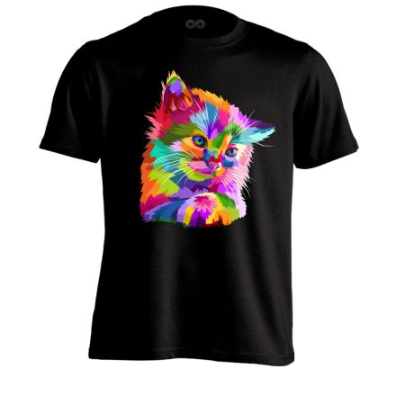 Cuki "színes" macskás férfi póló (fekete)