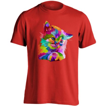 Cuki "színes" macskás férfi póló (piros)