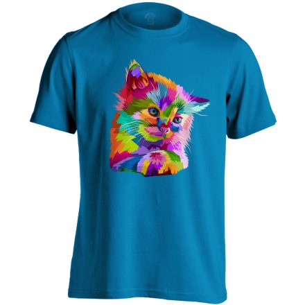 Cuki "színes" macskás férfi póló (zafírkék)