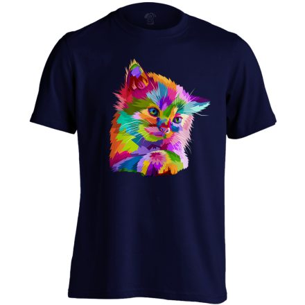 Cuki "színes" macskás férfi póló (tengerészkék)