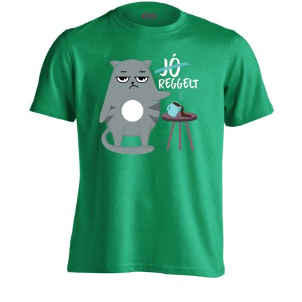 Reggelt macskás férfi póló (zöld)