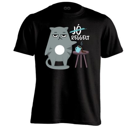 Reggelt macskás férfi póló (fekete)