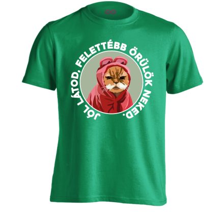Felettébb Örülök macskás férfi póló (zöld)