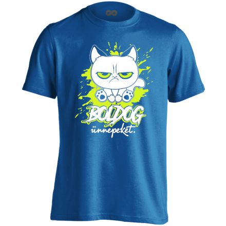 Boldogot macskás férfi póló (kék)