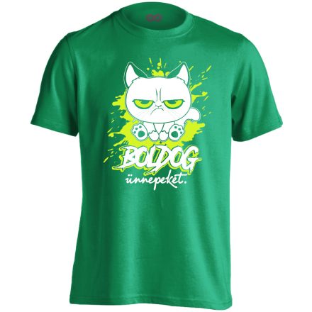 Boldogot macskás férfi póló (zöld)