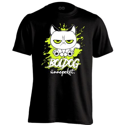 Boldogot macskás férfi póló (fekete)