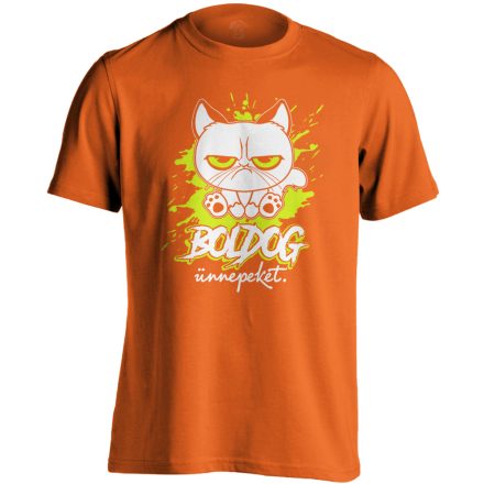 Boldogot macskás férfi póló (narancssárga)