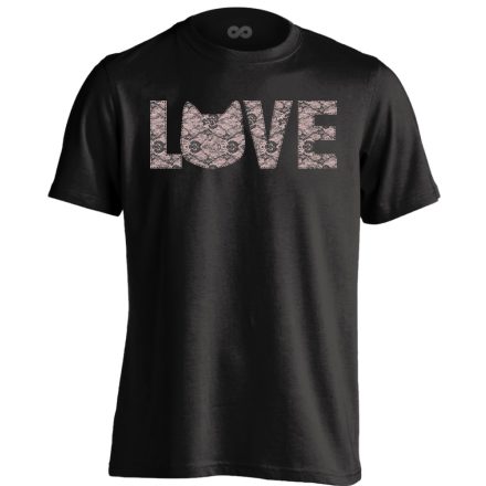 Felirat "love" macskás férfi póló (fekete)