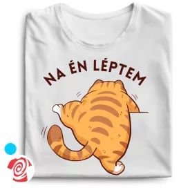 Én léptem macskás férfi póló (fehér)
