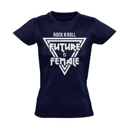 Feliratos "rockNroll" Hajrá csajok! női póló (tengerészkék)