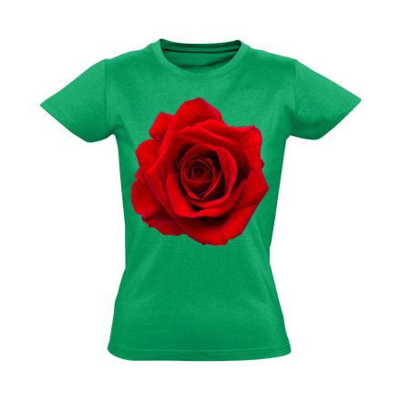 Vörös Rózsa virágos női póló (zöld)