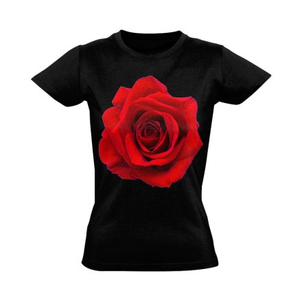 Vörös Rózsa virágos női póló (fekete)