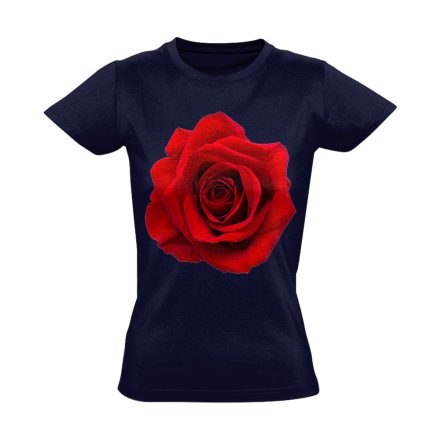 Vörös Rózsa virágos női póló (tengerészkék)