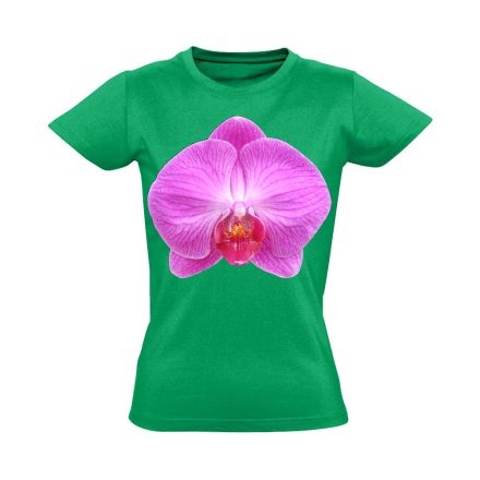 Lila Orchidea virágos női póló (zöld)