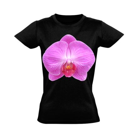 Lila Orchidea virágos női póló (fekete)
