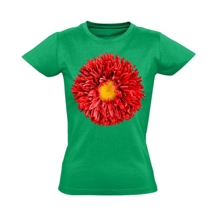 Piros Őszirózsa virágos női póló (zöld)
