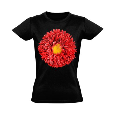 Piros Őszirózsa virágos női póló (fekete)