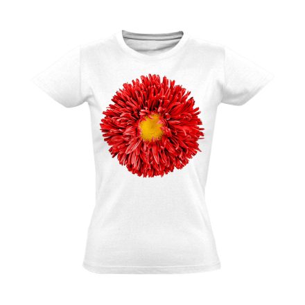 Piros Őszirózsa virágos női póló (fehér)