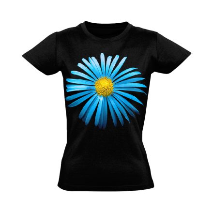 Kék Őszirózsa virágos női póló (fekete)
