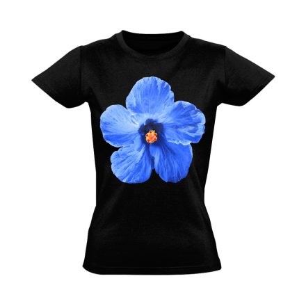 Kék Hibiszkusz virágos női póló (fekete)