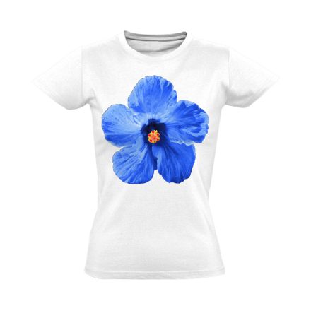Kék Hibiszkusz virágos női póló (fehér)