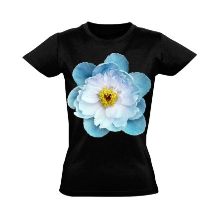 Kék Babarózsa virágos női póló (fekete)