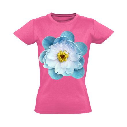 Kék Babarózsa virágos női póló (rózsaszín)