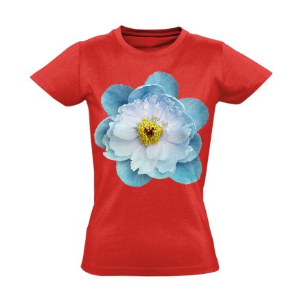 Kék Babarózsa virágos női póló (piros)