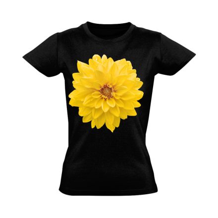 Sárga Dália virágos női póló (fekete)