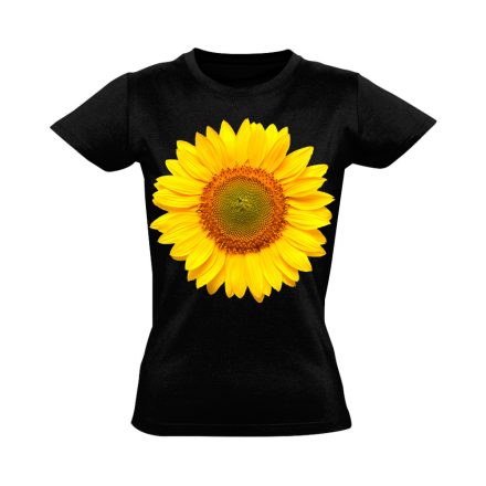 Napraforgó virágos női póló (fekete)