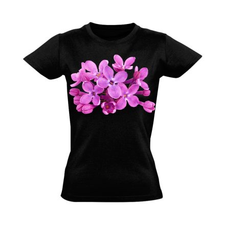 Lila Orgona virágos női póló (fekete)