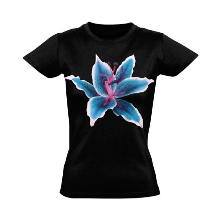 Kék Liliom virágos női póló (fekete)