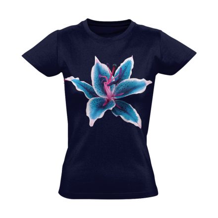 Kék Liliom virágos női póló (tengerészkék)