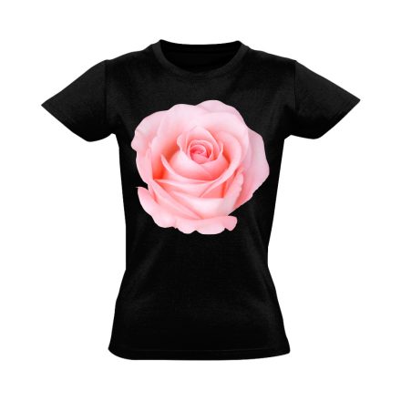 Halvány Rózsa virágos női póló (fekete)