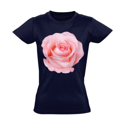 Halvány Rózsa virágos női póló (tengerészkék)
