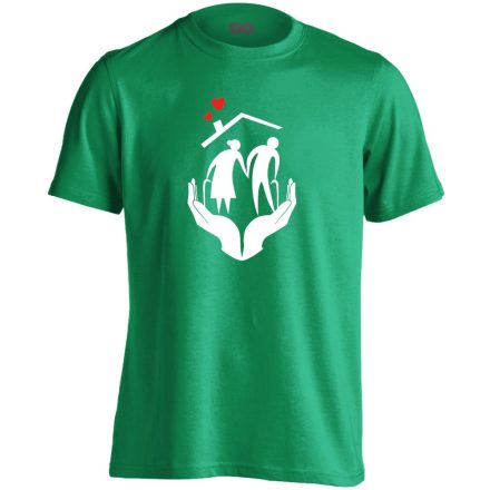 Otthon, szeretet idősgondozó férfi póló (zöld)
