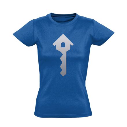 Kulcs a Boldogsághoz ingatlanos női póló (kék)
