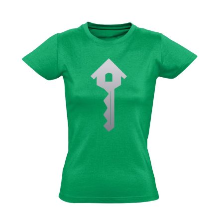 Kulcs a Boldogsághoz ingatlanos női póló (zöld)