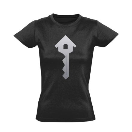 Kulcs a Boldogsághoz ingatlanos női póló (fekete)
