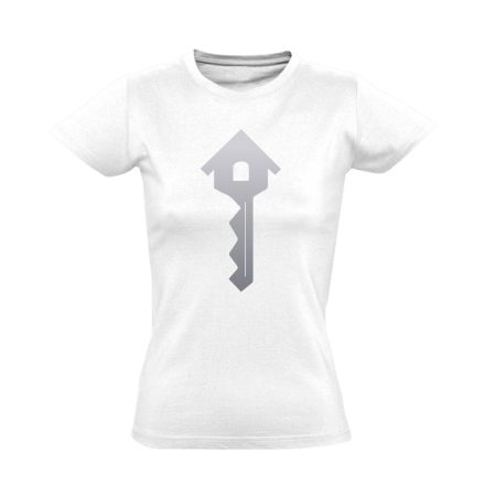 Kulcs a Boldogsághoz ingatlanos női póló (fehér)