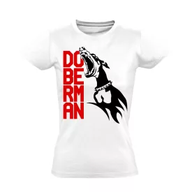 Ómen dobermanos női póló (fehér)