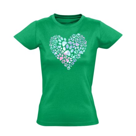 Tappancsos szeretet kutyás női póló (zöld)