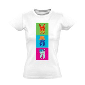 PopArt francia bulldogos női póló (fehér)
