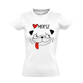 Mopszerelem mopszos női póló (fehér)