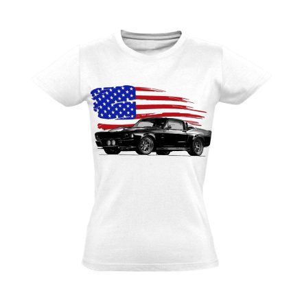 Autós "zászló" USA női póló (fehér)