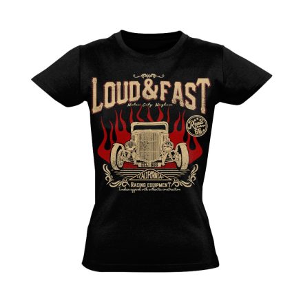 Autós "loud and fast" USA női póló (fekete)